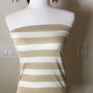 Body Central Sparkly Gold and White Tube Top Shirt